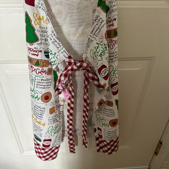 Park Designs Apron Christmas Cookie Recipe One Sz Adjustable Tie Red check trim - Picture 5 of 6